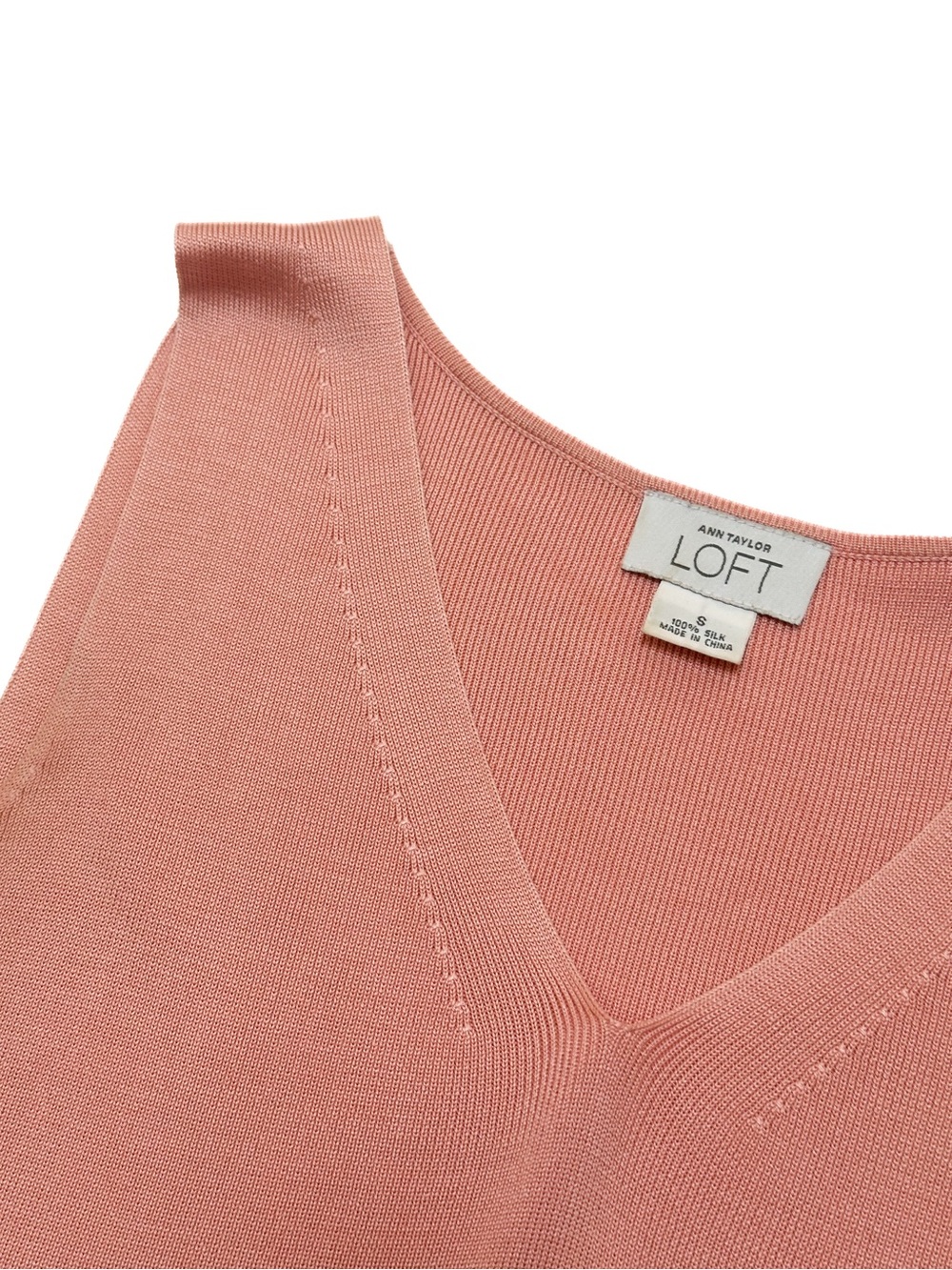 100% Silk Knit Ann Taylor LOFT Coral Sleeveless V-Neck Sweater Tank Top Shell